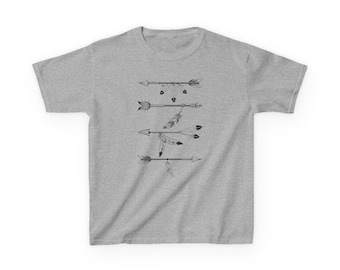 Indian Arrow Tshirt, Archery T Shirt, Hunting, Feathered Arrow, Kids Heavy Cotton™ Tee