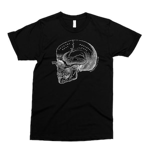 解剖学的スカルTシャツ、柔らかいリングスパンコットンにプリント、解剖学Tシャツ、ホラーTシャツ、スケルトン、メンズ・レディース