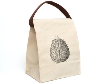 Borsa per il pranzo con stampa anatomica del cervello, borsa per il pranzo in tela di cotone con tracolla