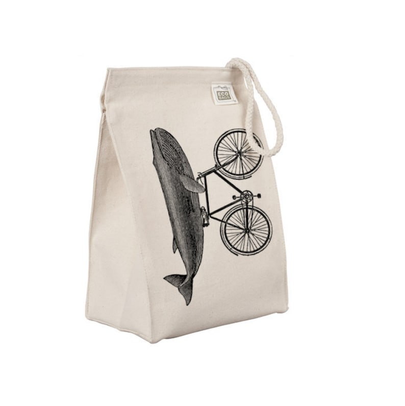 Reusable Lunch Sack, Funny Whale Lunch Bag, Ocean Animal, Riding Reusable Lunch Sack, Funny Whale Lunch Bag, Ocean Animal, Riding