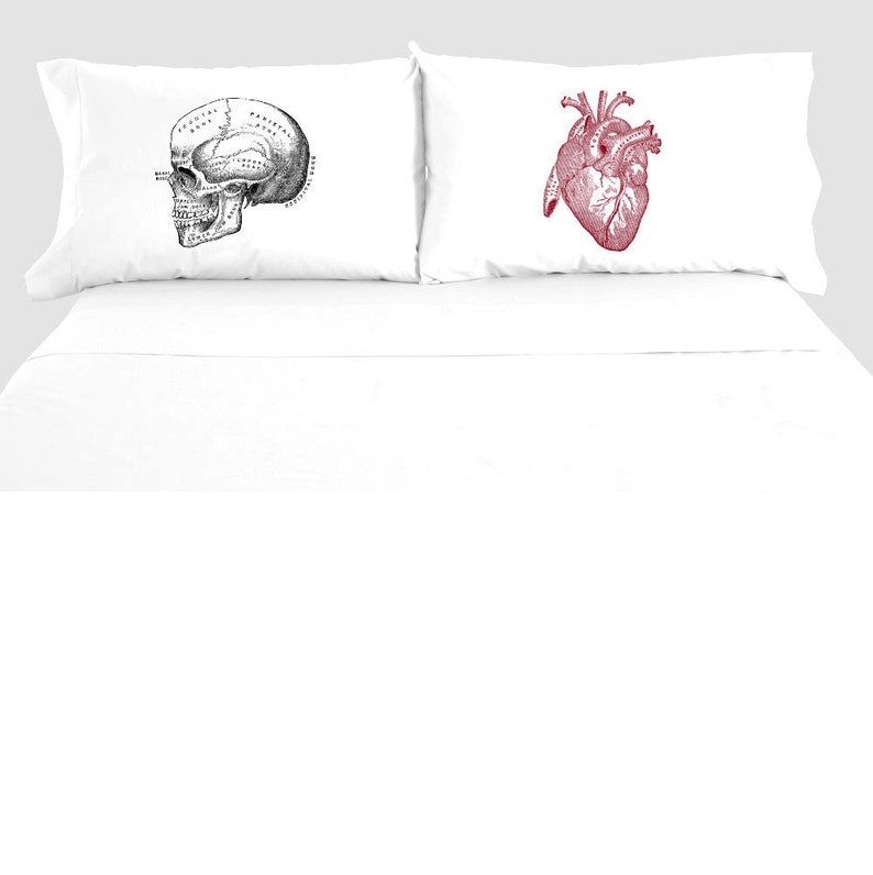Anatomical Heart & Skull Pillowcase Set Cotton Poly Anatomy Etsy