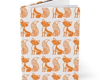 Orange Fox Pattern Hardcover Journal, Cute Woodland Critter Notebook
