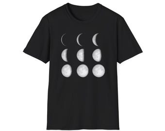Moon Phase T-Shirt, Witchy Astronomy Design, Soft Cotton Tee