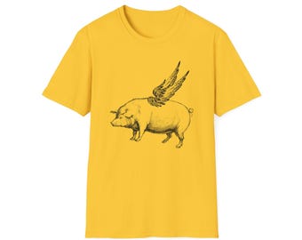 Funny Flying Pig T-shirt, Ringspun Cotton Farm Animal Tee