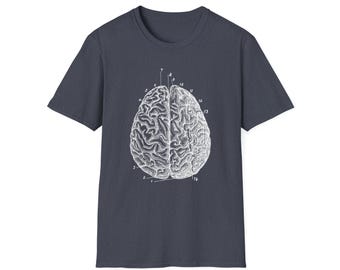 Anatomical Brain Print T-Shirt, Soft Ringspun Cotton, Medical Anatomy Tee