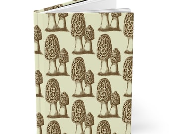 Morel Mushroom Pattern Hardcover Journal, Mushroom Hunter Gift, Nature Notebook