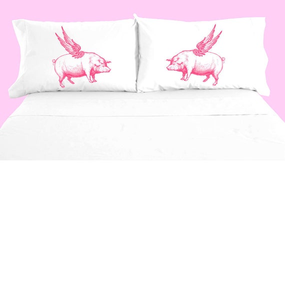 Funny Flying Pig Pillowcase Set 100 Cotton Farm Animal Etsy