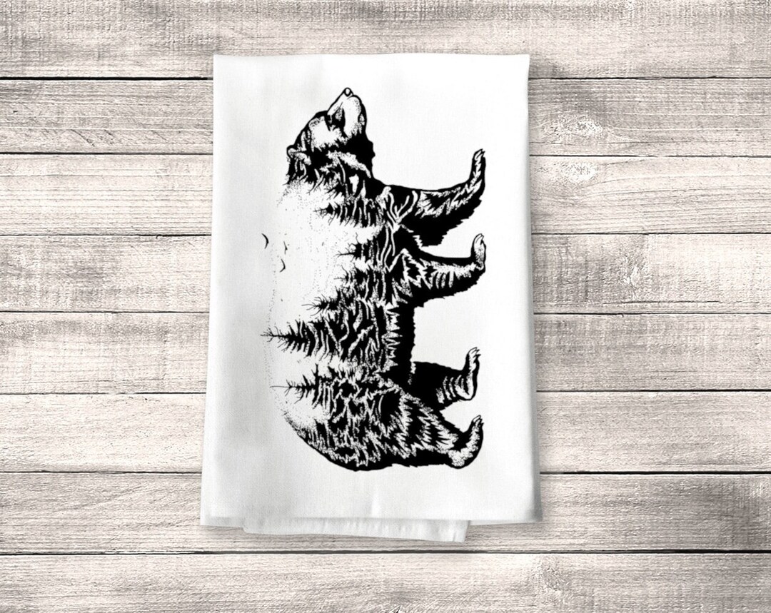 Forest Bear and Oil Lamp Napkins, Cotton, Bear Silhouette, Camping