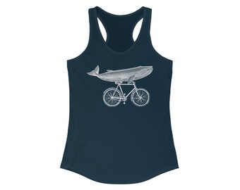 Funny Whale Tank Top, Whale Riding Bicycle, Biking Ocean Animal, Bike, Womens