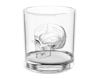 Anatomical Skull Whiskey Glass, 10oz Rocks Glass, Gothic Barware