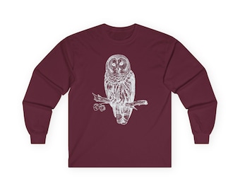 Maglietta unisex a maniche lunghe con gufo, maglietta con animali della foresta