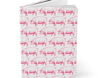 Pink Pig Pattern Hardcover Journal, Farm Animal Notebook, Lined Pages