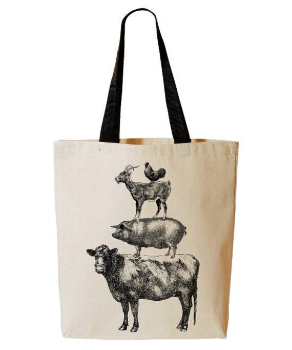 Funny Farm Animal Flying Pig Reusable Produce Bag Grocery Sack Cotton Eco Friendly Farmers Market Large Sized