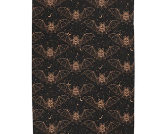 Mystical Bat Blanket, Gothic Macabre Velveteen Plush Throw, Cosmic Bat