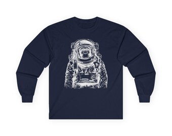 Funny Monkey Astronaut Long Sleeve Tee, Unisex Cotton Space Shirt
