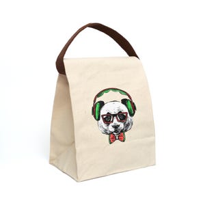 Hipster Panda Lunch Sack, Funny Zoo Animal, Glasses, Bow Tie, Canvas Lunch Bag With Strap, Lunch Box
