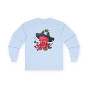 Camiseta de manga larga de pulpo pirata, camiseta Kraken, divertida, unisex, de algodón