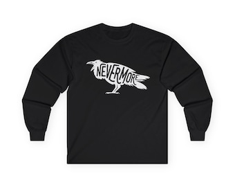 Edgar Allan Poe Raven Long Sleeve T-Shirt, Gothic Nevermore Tee