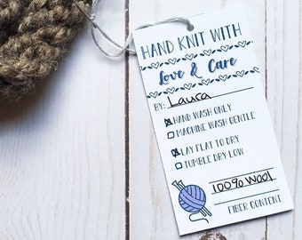 Hand Knit Care Tags DOWNLOAD - Knit Care Instructions for Handmade Clothing - Knit with Love Tag in Vector PDF and PNG Files