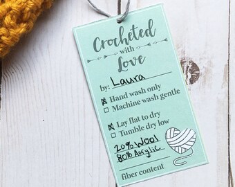 Crocheted Love Care Tags DOWNLOAD - Crochet Care Instructions for Handmade Clothing - Crocheted with Love Tag in Vector PDF and PNG Files