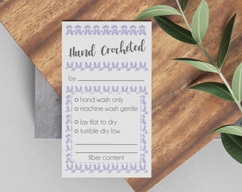 Printed Crochet Care Tags: Teal or Lavender Stitch Design