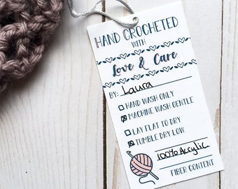 Hand Crochet Care Tags DOWNLOAD - Crochet Care Instructions Tag For Handmade Clothing - Crochet with Love Tag in Vector PDF and PNG Files