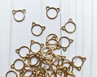 25 SMALL Cat Shaped Progress Keepers - Gold Gifts for Knitters- Ring Progress Keepers - Crochet Stitch Markers - Knitting Progress Markers