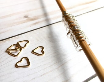 Set of 24 Small and Medium Heart Ring Stitch Markers: Snag-Free Knit & Crochet Markers