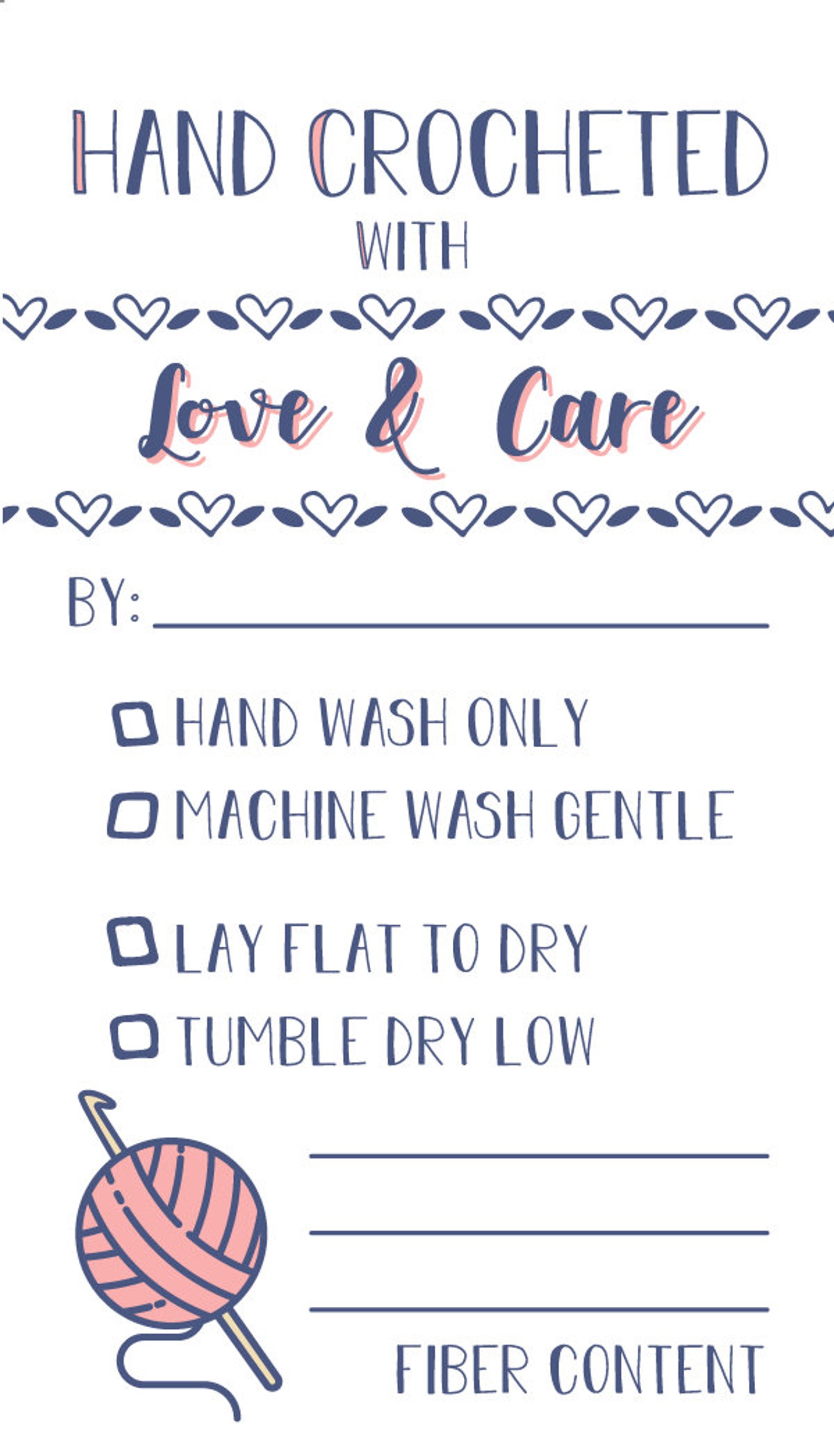 Hand Crochet Care Tags DOWNLOAD Crochet Care Instructions - Etsy