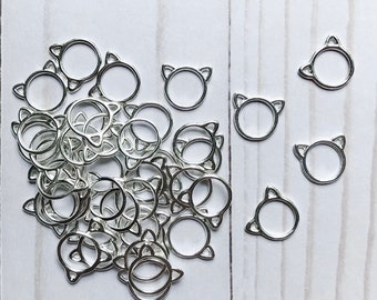 50 SMALL Cat Shaped Progress Keepers - Gold Gifts for Knitters- Ring Progress Keepers - Crochet Stitch Markers - Knitting Progress Markers