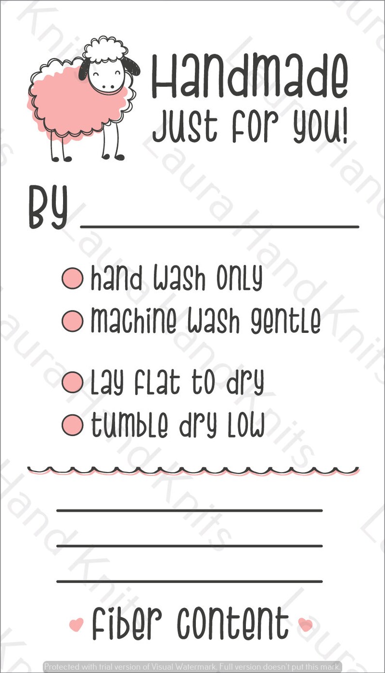 Handmade Cute Sheep Care Tags DOWNLOAD Handmade Knit or Crochet Care Instructions Tag For Handmade Clothing in Vector PDF and PNG Files image 2