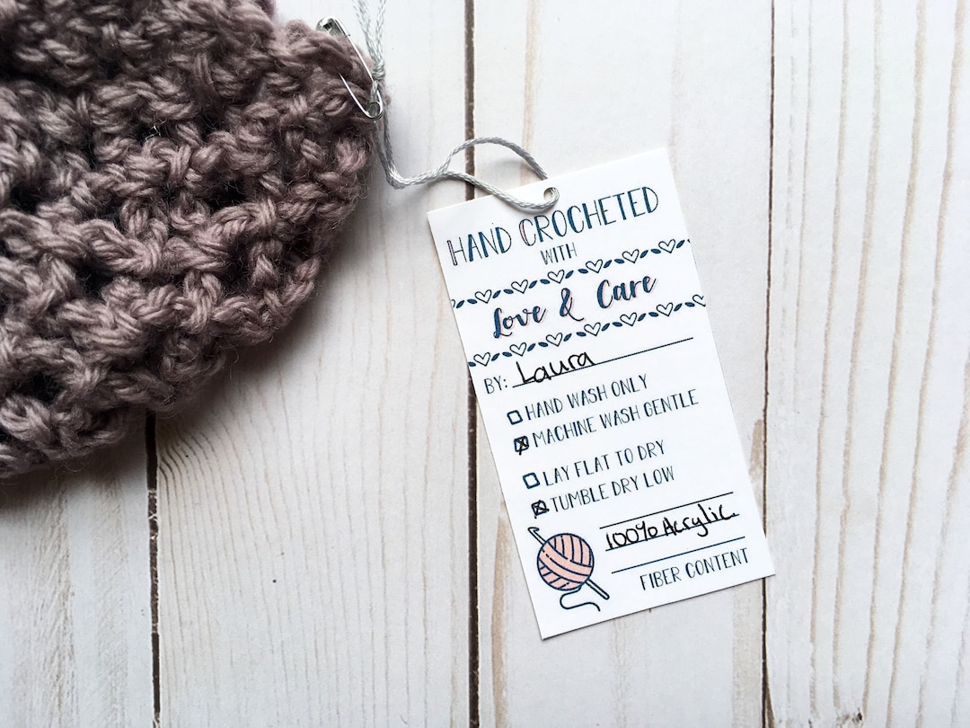 Hand Crochet Care Tags DOWNLOAD Crochet Care Instructions Tag for Handmade  Clothing Crochet With Love Tag in Vector PDF and PNG Files 