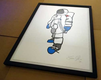 ASTRONAUT, Medium (Color): Hand Painted Work on Paper Framed and Signed Edition of 50 by Jason Oliva Art Painting Print Picture Gift NASA