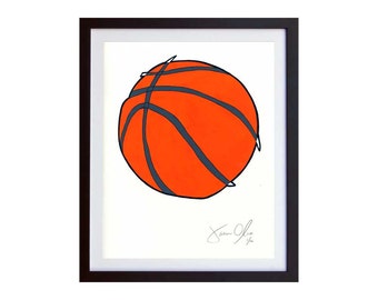 Basketball, Small (color):  Hand Painted, Framed and Signed Edition of 100 by Jason Oliva Art Painting Print Picture Gift Sport NBA