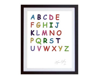 ABC Alphabet, Color (Small):Hand Painted on paper,  Framed and Signed Edition of 50  Jason Oliva  Painting Print kids nursery baby gift