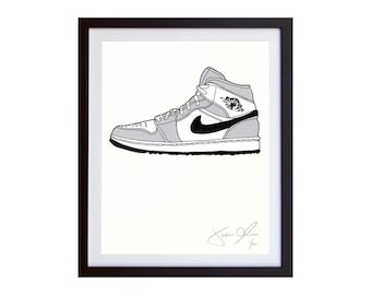 Nike Air Jordan Grey Gray sneaker portrait kicks running Small Color Hand painted framed and signed by Jason Oliva