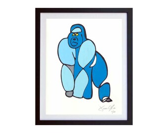 GORILLA, Small (Color):  Hand Painted Work on Paper, Framed and Signed Edition of 100 by Jason Oliva- Art Painting Print Picture Gift Animal
