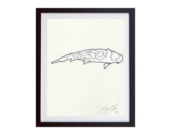 Koi, Small (White):  Hand Painted Work on Paper, Framed and Signed Edition of 100 by Jason Oliva Art Painting Print Picture Gift Japan fish