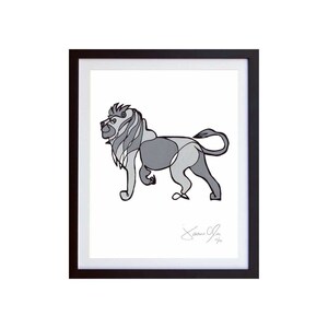 Leone, piccolo (grigio): Lavoro su carta, con cornice e firmata edizione di 100Jason Oliva pittura e stampa foto regalo animale della fauna selvatica di dipinti a mano