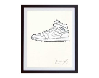 Nike Air Jordan white sneaker portrait kicks running Small Color Hand painted framed and signed by Jason Oliva