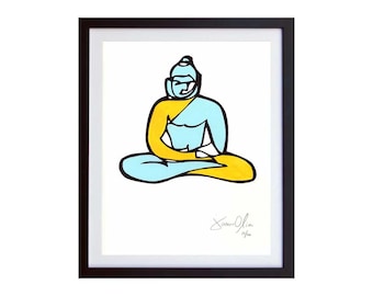 Colorful Buddha Painting, Zen Fine Art, Yoga Art Print Small (color) Hand painted work on paper Jason Oliva