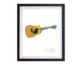 GUITAR, Small (Color):  Hand Painted, Framed and Signed Edition of 100 by Jason Oliva Art Painting Print Picture Gift Music Instrument