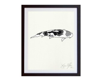 Koi, Small (Grey):  Hand Painted Work on Paper, Framed and Signed Edition of 100 by Jason Oliva Art Painting Print Picture Gift Japan fish
