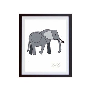 ELEFANTE, piccolo (grigio): Opera su carta, edizione firmata con cornice di 100 Jason Oliva arte pittura stampa foto regalo animale della fauna selvatica di dipinti a mano