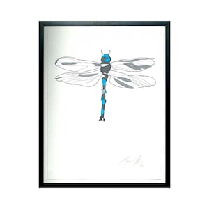 DRAGONFLY, Medium (Color):  Hand Painted Work on Paper, Framed and Signed Edition of 50 by Jason Oliva - Art Painting Print Picture Gift
