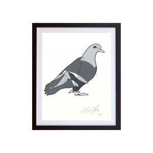 Taube, klein (Farbe): Handgemalt-arbeiten auf Papier, gerahmt und signiert Edition 100 von Jason-Oliva-Kunst Malerei Druck Bild-Geschenk-Vogel-nyc