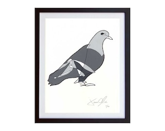 Pigeon, Small (Color):  Hand Painted Work on Paper, Framed and Signed Edition of 100 by Jason Oliva Art Painting Print Picture Gift Bird nyc