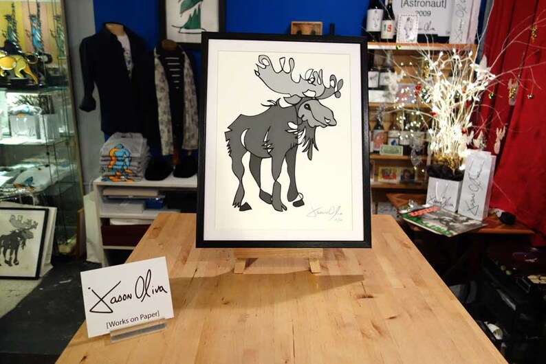 MOOSE, Small (grey): Hand Painted Work on Paper, Framed and Signed ...