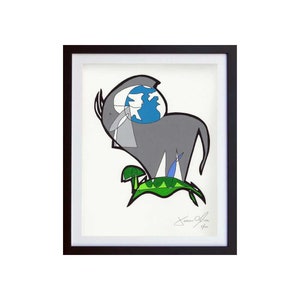 A Turtle With an Elephant on its Back Carrying the World, Medium (small): Framed and Signed Edition of 100  Jason Oliva Art Painting Print