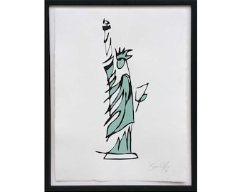 Statue of Liberty Acrylic Painting, Copper Green Art, God Bless America Art (Medium): hand painted and framed edition by Jason Oliva